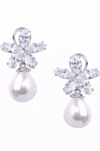 White Marquise Flower Top With Cultured Yellow Pearl Drop