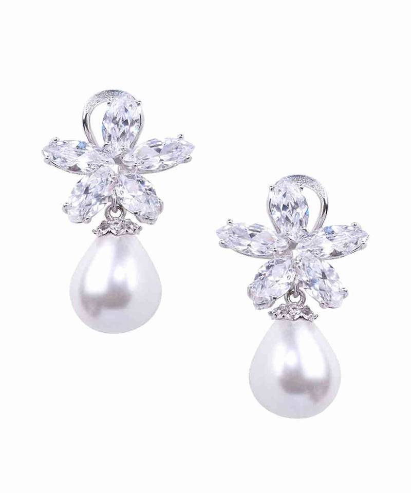 White Marquise Flower Top With Cultured Yellow Pearl Drop