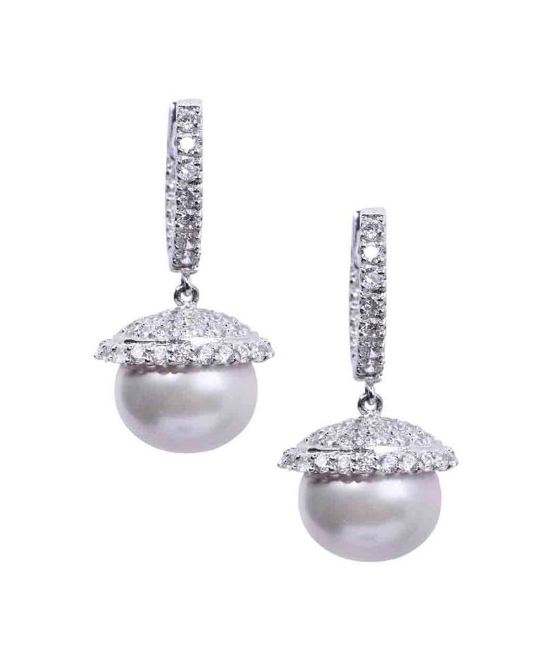 White Diamond Bali  With Grey Pearl Drop