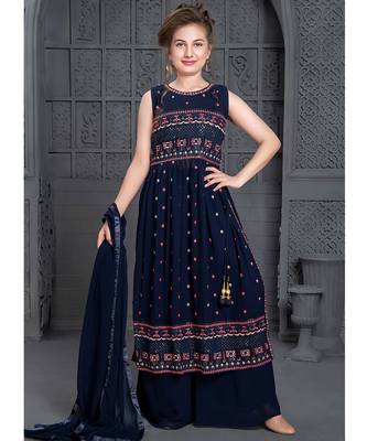Wedding Designer Navy blue Georgette Naira cut salwar suit 1