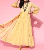 Yellow embroidered georgette ethnic-kurtis