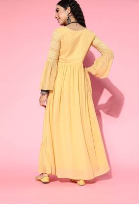 Yellow embroidered georgette ethnic-kurtis 2
