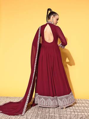 Maroon embroidered georgette ethnic-kurtis 2