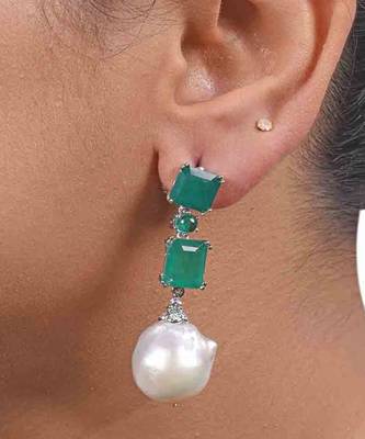 Green Emeralds With Baroque Pearl Drop 1