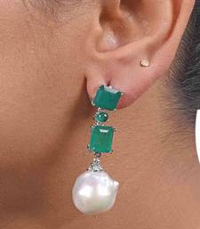 Green Emeralds With Baroque Pearl Drop