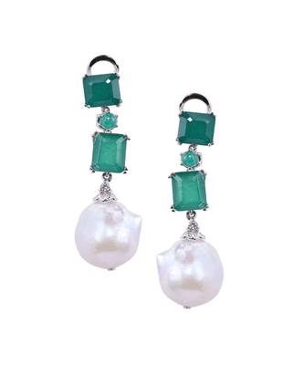 Green Emeralds With Baroque Pearl Drop 3