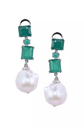 Green Emeralds With Baroque Pearl Drop