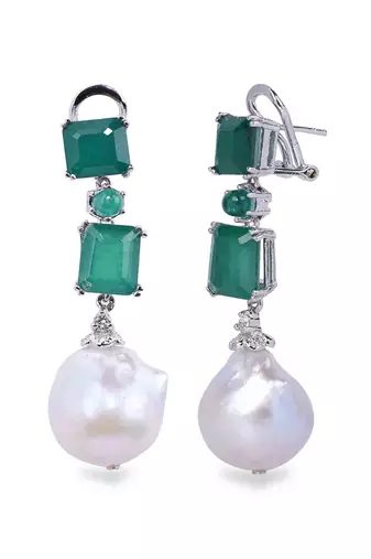 Green Emeralds With Baroque Pearl Drop