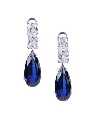 Blue Princess Cut Diamonds With Pear Shaped Blue Sapphire 2