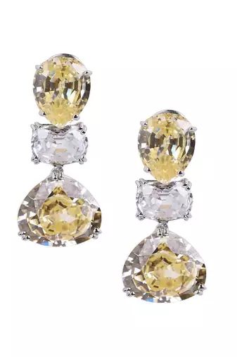 Yellow Inverted  Pear  Yellow Sapphire Top With Oval Diamond In Center And Pear Yellow Sapphire Drop