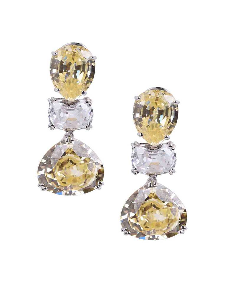 Yellow Inverted  Pear  Yellow Sapphire Top With Oval Diamond In Center And Pear Yellow Sapphire Drop