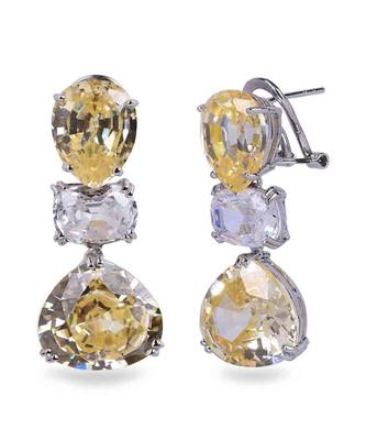 Yellow Inverted  Pear  Yellow Sapphire Top With Oval Diamond In Center And Pear Yellow Sapphire Drop 3