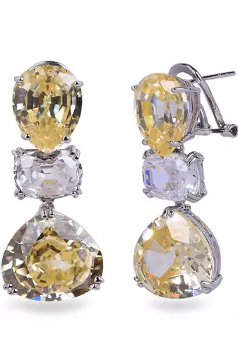 Yellow Inverted  Pear  Yellow Sapphire Top With Oval Diamond In Center And Pear Yellow Sapphire Drop