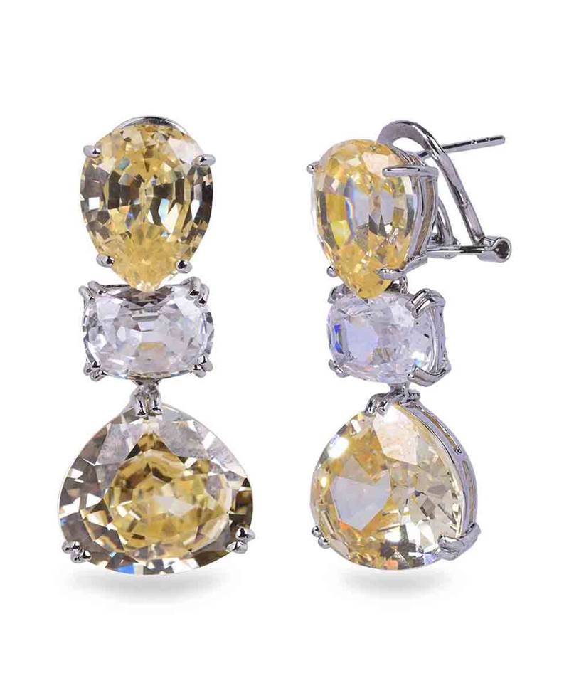 Yellow Inverted  Pear  Yellow Sapphire Top With Oval Diamond In Center And Pear Yellow Sapphire Drop