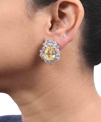 Yellow Pear Shaped Yellow Sapphire Stud With Different Shaped Diamond Halo 1