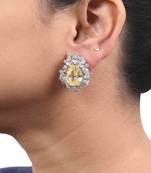 Yellow Pear Shaped Yellow Sapphire Stud With Different Shaped Diamond Halo