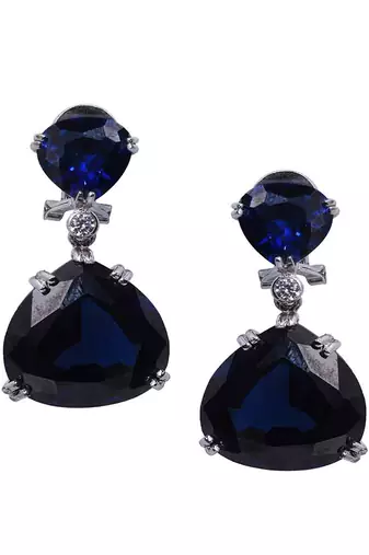 Blue Sapphire Inverted Pear Top With Pear  Blue Sapphire Drop