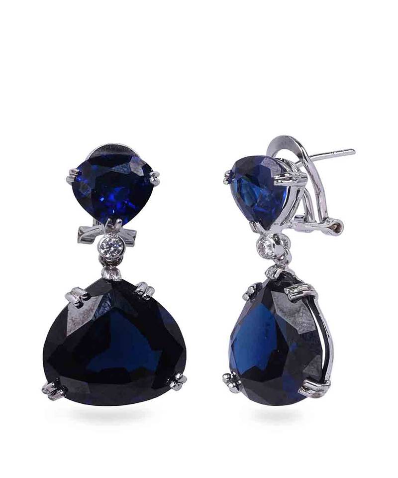 Blue Sapphire Inverted Pear Top With Pear  Blue Sapphire Drop