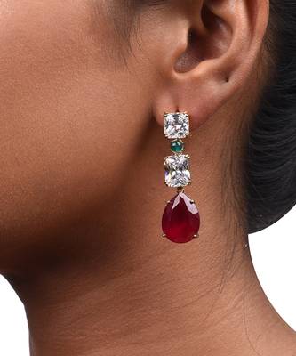 Red Emerald Cut Solitaires With Pear Ruby Drop 1