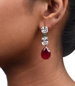 Red Emerald Cut Solitaires With Pear Ruby Drop
