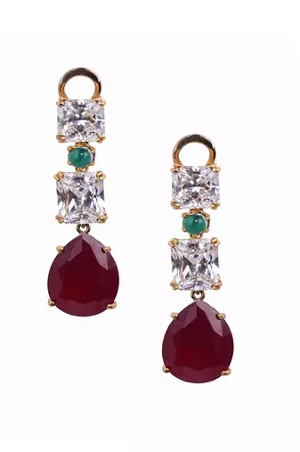 Red Emerald Cut Solitaires With Pear Ruby Drop