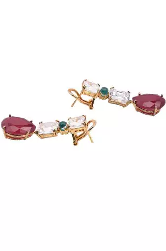 Red Emerald Cut Solitaires With Pear Ruby Drop