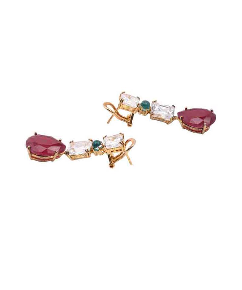 Red Emerald Cut Solitaires With Pear Ruby Drop