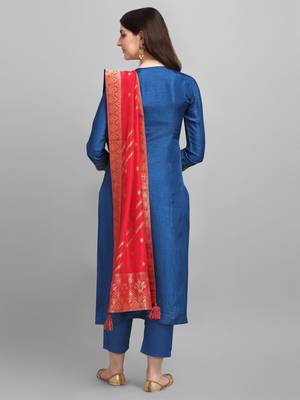 Blue jacquard top with jacquard contrast dupatta with Trousers 2