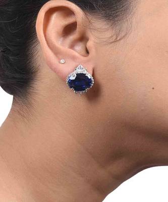 Blue Bali Style Oval Blue Sapphire With Diamonds 1