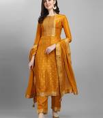 Mastard jacquard top with siquins work chinon dupatta with Trousers