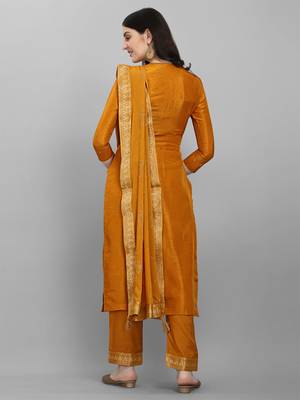 Mastard jacquard top with siquins work chinon dupatta with Trousers 2