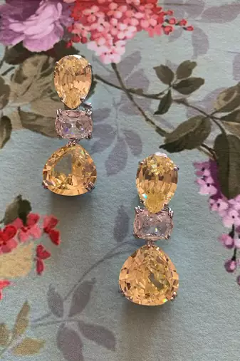 Yellow Inverted Pear  Yellow Sapphire Top With Marquise Diamonds And Yellow Sapphire Pear Drop