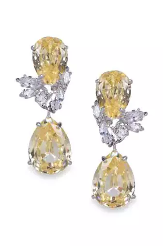 Yellow Inverted Pear  Yellow Sapphire Top With Marquise Diamonds And Yellow Sapphire Pear Drop