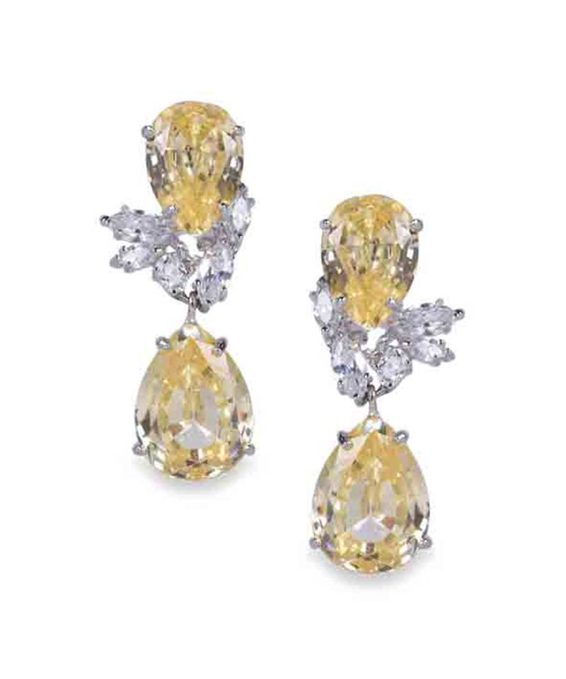 Yellow Inverted Pear  Yellow Sapphire Top With Marquise Diamonds And Yellow Sapphire Pear Drop