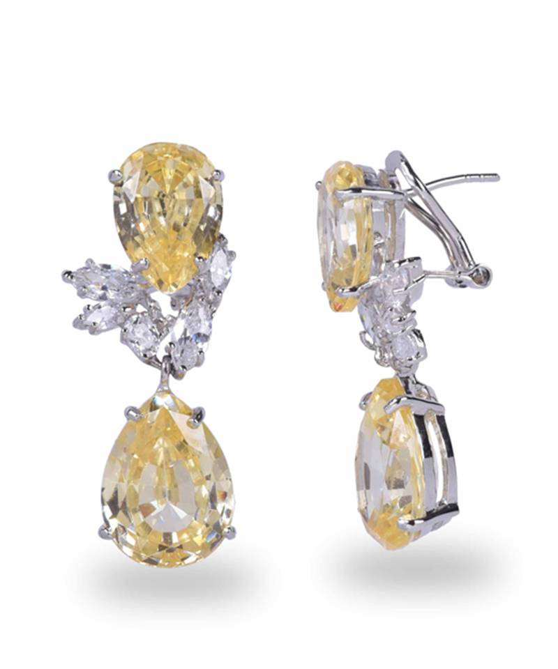 Yellow Inverted Pear  Yellow Sapphire Top With Marquise Diamonds And Yellow Sapphire Pear Drop