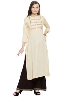 Cream embroidered rayon salwar