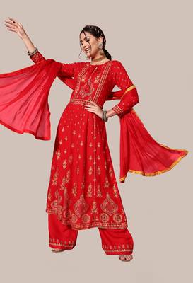 Red sequins rayon salwar 1