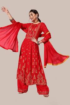 Red sequins rayon salwar