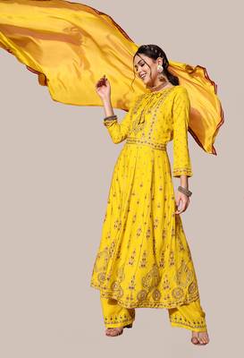 Yellow sequins rayon salwar 1