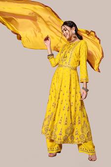 Yellow sequins rayon salwar