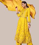 Yellow sequins rayon salwar