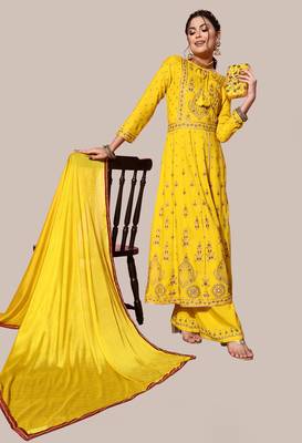 Yellow sequins rayon salwar 4