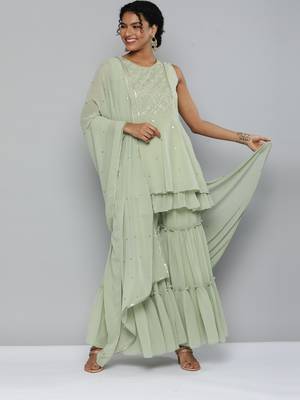 Green embroidered georgette salwar 1