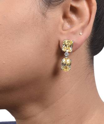Yellow Sapphire Rectangle Top With Oval Yellow Sapphire Drop 1