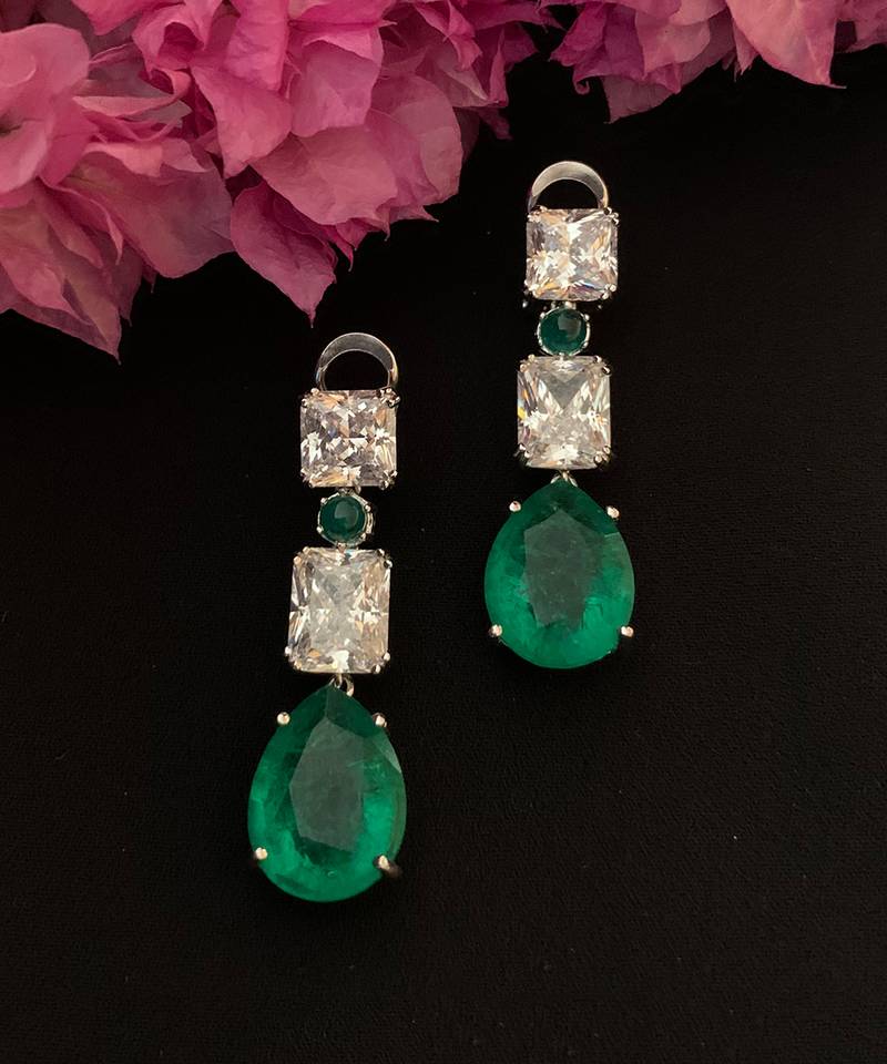 Green Emerald Cut Solitaire Diamonds With Emerald Pear Drop