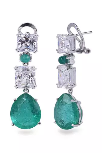 Green Emerald Cut Solitaire Diamonds With Emerald Pear Drop