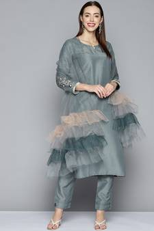 Grey sequins silk blend salwar