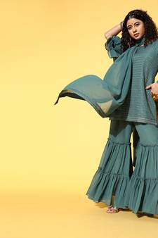 Teal sequins georgette salwar