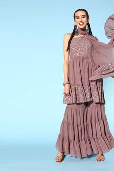 Brown sequins georgette salwar