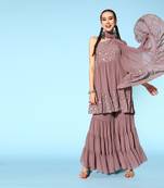 Brown sequins georgette salwar